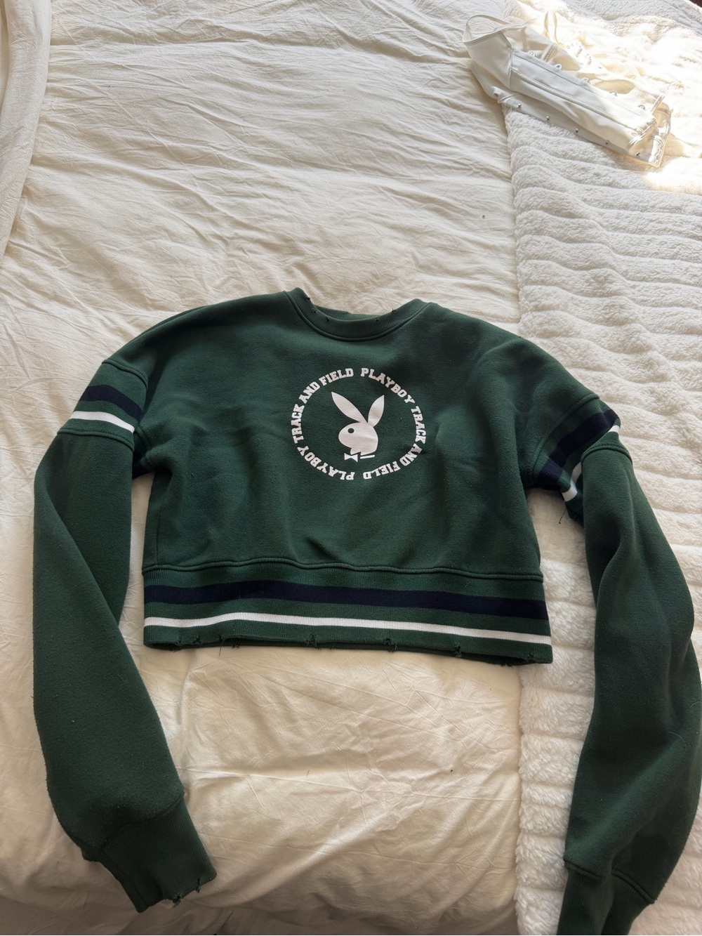 PLAYBOY Forest Green Cropped Crewneck Sweatshirt with White Logo